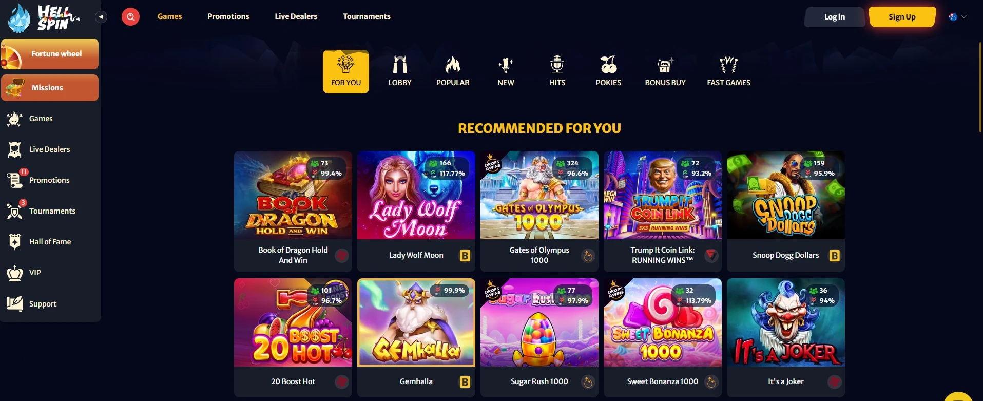 HellSpin Casino Game Selection.