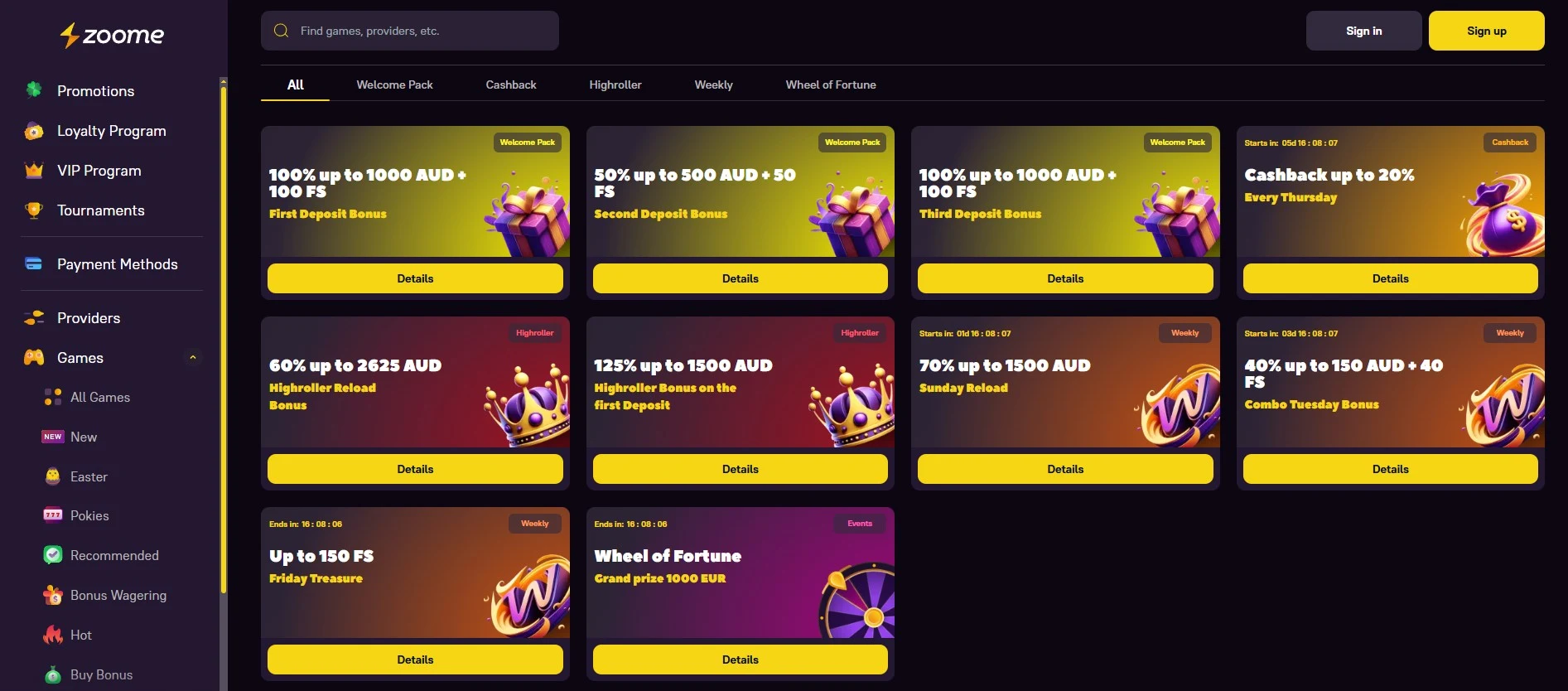 Zoome Casino Promotions image.