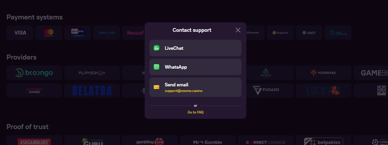 Zoome Casino Support image.